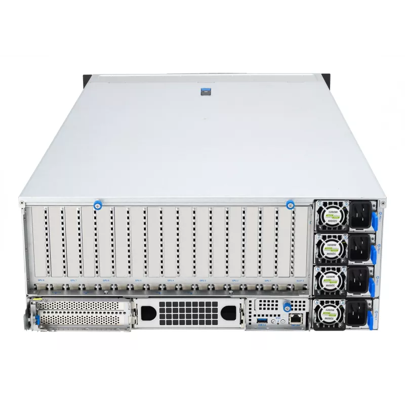 Servidor rack ASUS ESC8000A-E13 (4U) prateado – LGA 6096, AMD EPYC, DDR5, até 3 TB, 24 DIMM, 2× CPU, fonte de alimentação 3200 W