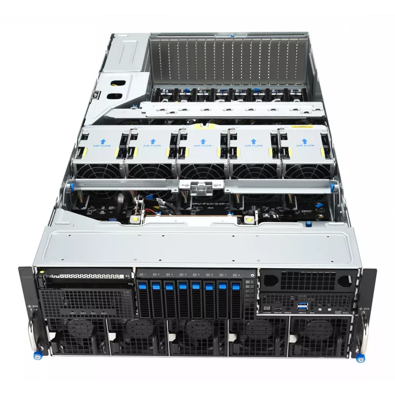 Servidor rack ASUS ESC8000A-E13 (4U) prateado – LGA 6096, AMD EPYC, DDR5, até 3 TB, 24 DIMM, 2× CPU, fonte de alimentação 3200 W