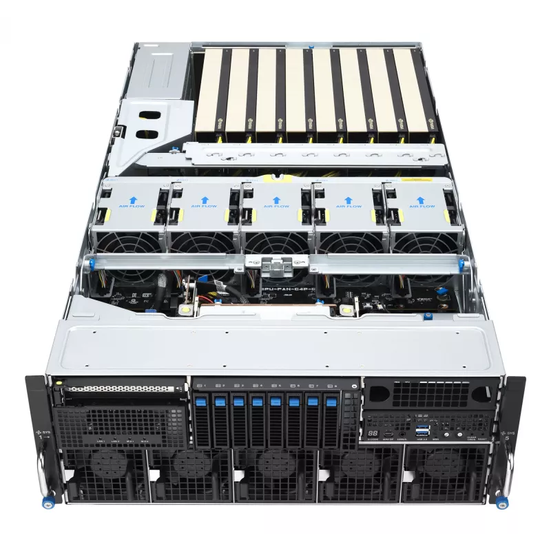 Servidor rack ASUS ESC8000A-E13 (4U) prateado – LGA 6096, AMD EPYC, DDR5, até 3 TB, 24 DIMM, 2× CPU, fonte de alimentação 3200 W