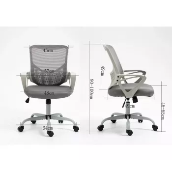Cadeira de escritório giratória ActiveJet YK507 – assento acolchoado, encosto em malha, estofamento em tecido cinzento, altura 90–100 cm, largura do encosto 45 cm