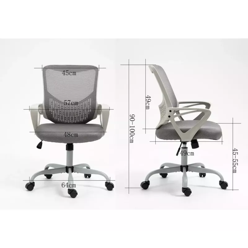 Cadeira de escritório giratória ActiveJet YK507 – assento acolchoado, encosto em malha, estofamento em tecido cinzento, altura 90–100 cm, largura do encosto 45 cm