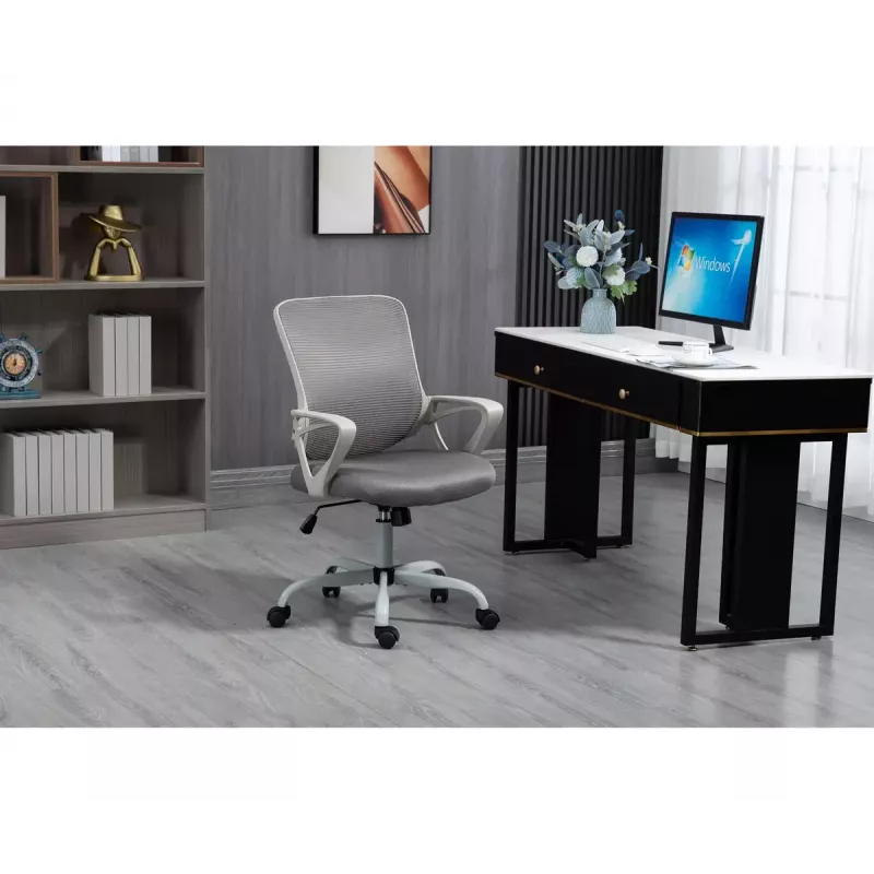 Cadeira de escritório giratória ActiveJet YK507 – assento acolchoado, encosto em malha, estofamento em tecido cinzento, altura 90–100 cm, largura do encosto 45 cm
