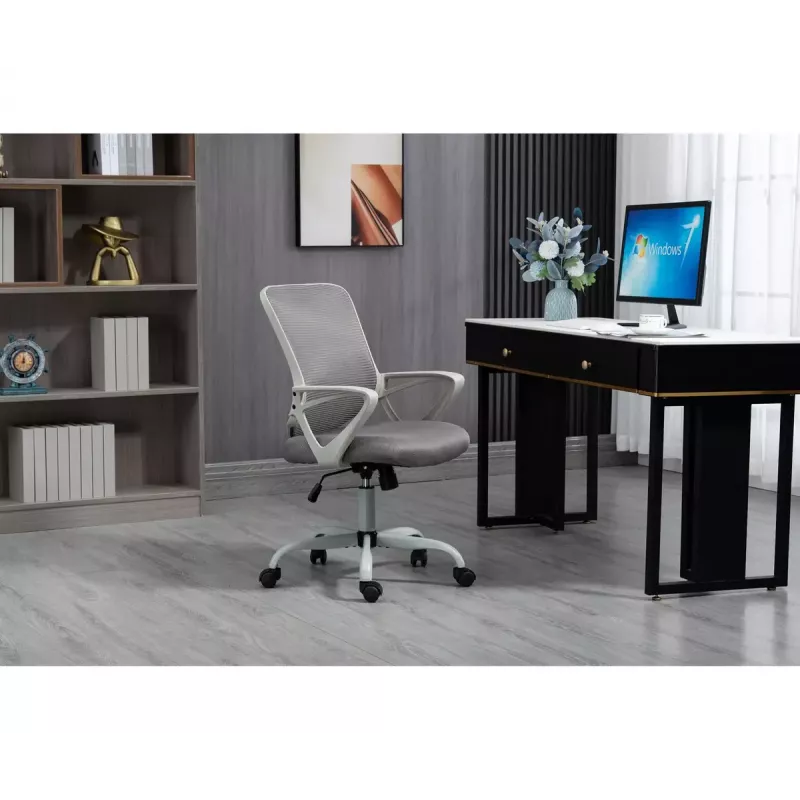 Cadeira de escritório giratória ActiveJet YK507 – assento acolchoado, encosto em malha, estofamento em tecido cinzento, altura 90–100 cm, largura do encosto 45 cm