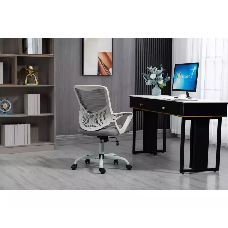 Cadeira de escritório giratória ActiveJet YK507 – assento acolchoado, encosto em malha, estofamento em tecido cinzento, altura 90–100 cm, largura do encosto 45 cm