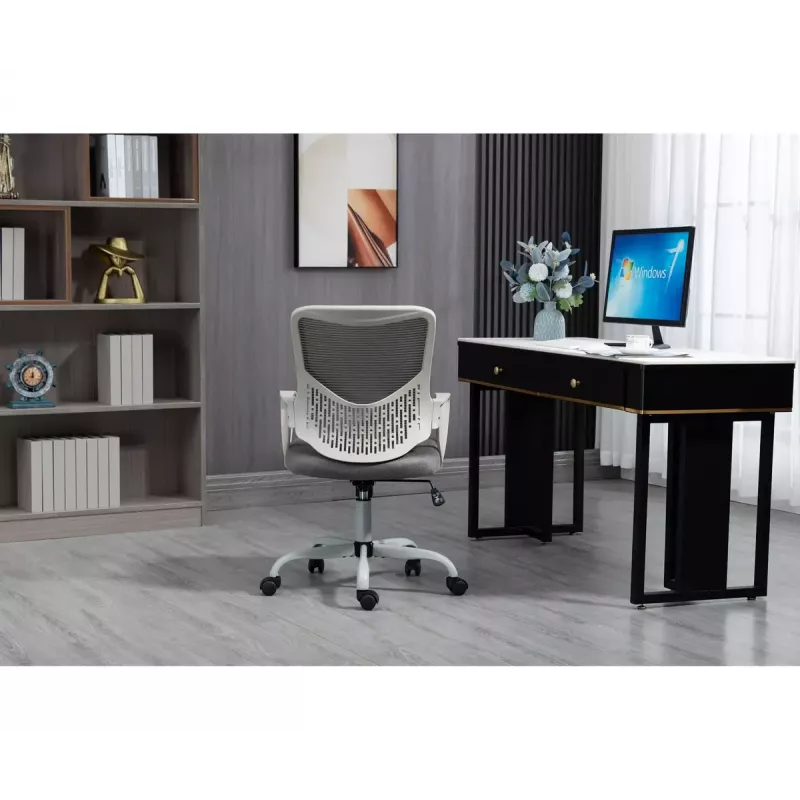 Cadeira de escritório giratória ActiveJet YK507 – assento acolchoado, encosto em malha, estofamento em tecido cinzento, altura 90–100 cm, largura do encosto 45 cm