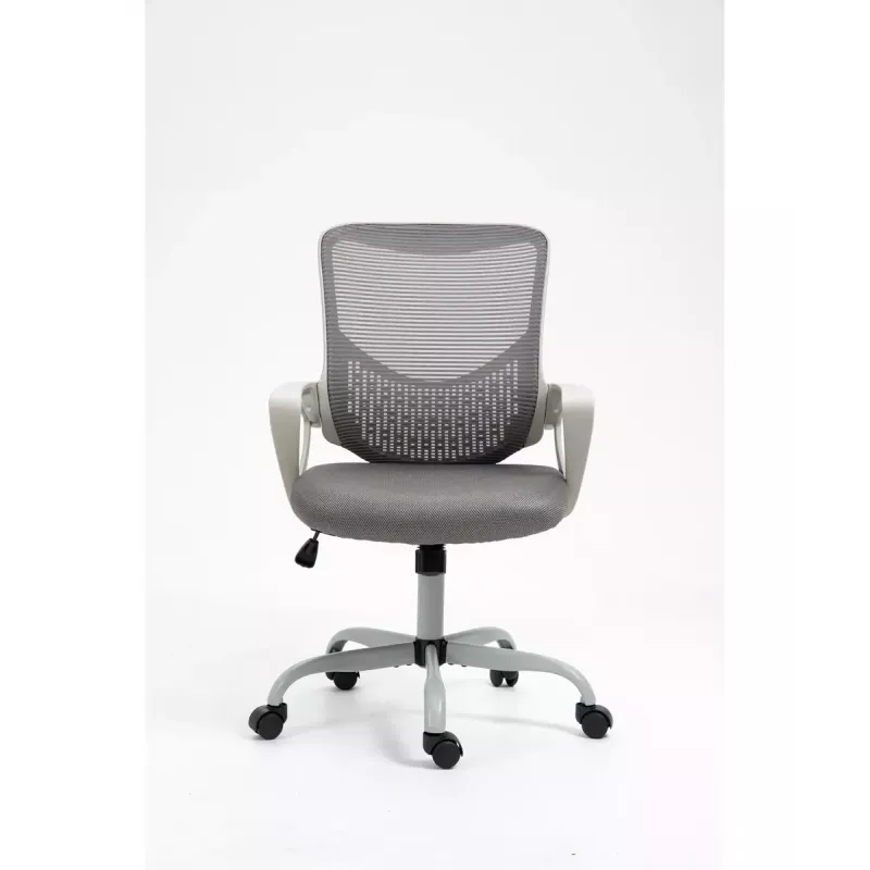Cadeira de escritório giratória ActiveJet YK507 – assento acolchoado, encosto em malha, estofamento em tecido cinzento, altura 90–100 cm, largura do encosto 45 cm