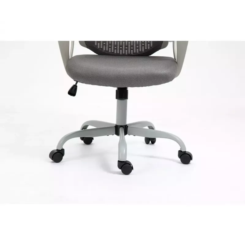 Cadeira de escritório giratória ActiveJet YK507 – assento acolchoado, encosto em malha, estofamento em tecido cinzento, altura 90–100 cm, largura do encosto 45 cm