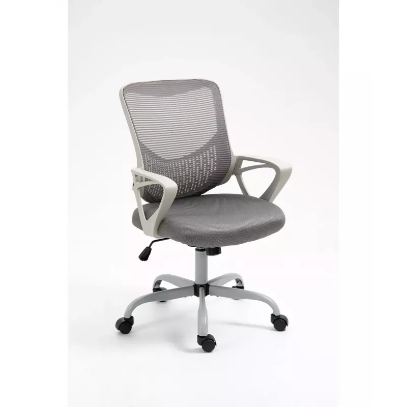 Cadeira de escritório giratória ActiveJet YK507 – assento acolchoado, encosto em malha, estofamento em tecido cinzento, altura 90–100 cm, largura do encosto 45 cm