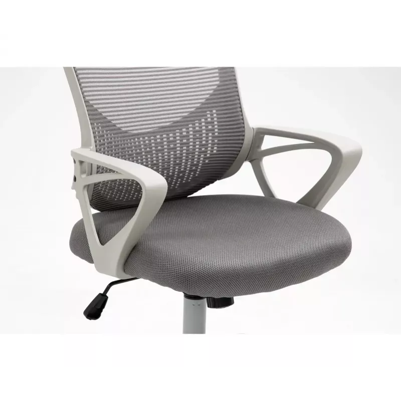 Cadeira de escritório giratória ActiveJet YK507 – assento acolchoado, encosto em malha, estofamento em tecido cinzento, altura 90–100 cm, largura do encosto 45 cm