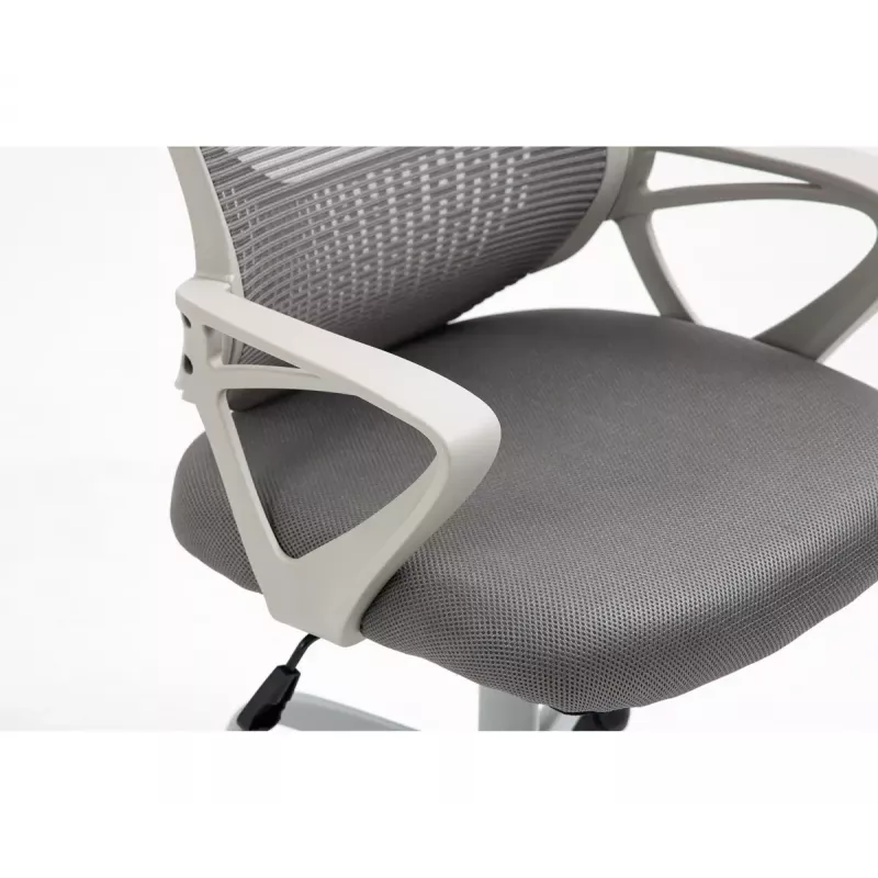 Cadeira de escritório giratória ActiveJet YK507 – assento acolchoado, encosto em malha, estofamento em tecido cinzento, altura 90–100 cm, largura do encosto 45 cm