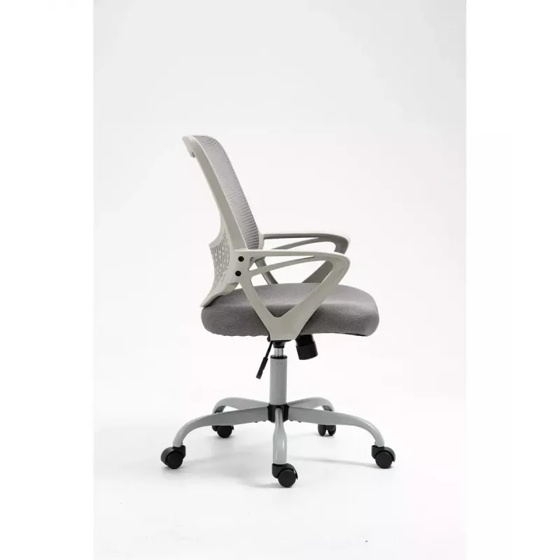 Cadeira de escritório giratória ActiveJet YK507 – assento acolchoado, encosto em malha, estofamento em tecido cinzento, altura 90–100 cm, largura do encosto 45 cm