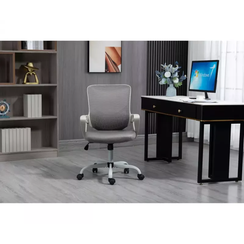 Cadeira de escritório giratória ActiveJet YK507 – assento acolchoado, encosto em malha, estofamento em tecido cinzento, altura 90–100 cm, largura do encosto 45 cm