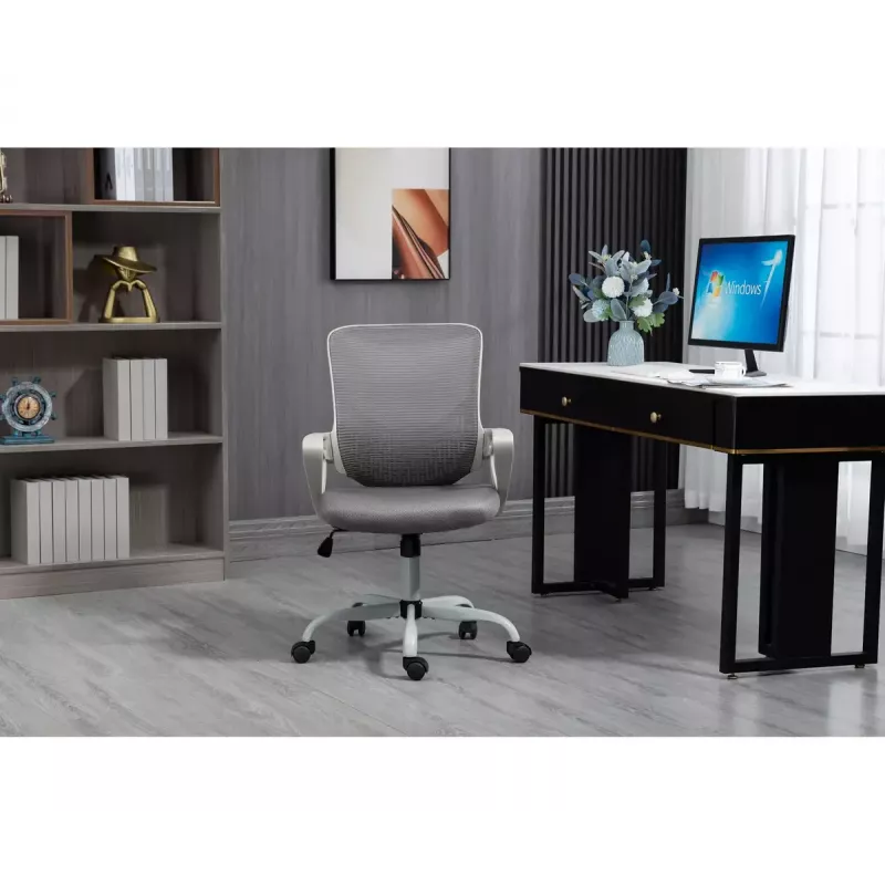 Cadeira de escritório giratória ActiveJet YK507 – assento acolchoado, encosto em malha, estofamento em tecido cinzento, altura 90–100 cm, largura do encosto 45 cm