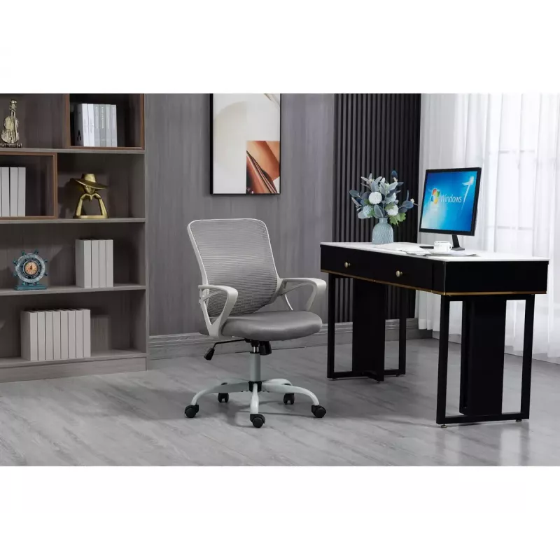 Cadeira de escritório giratória ActiveJet YK507 – assento acolchoado, encosto em malha, estofamento em tecido cinzento, altura 90–100 cm, largura do encosto 45 cm
