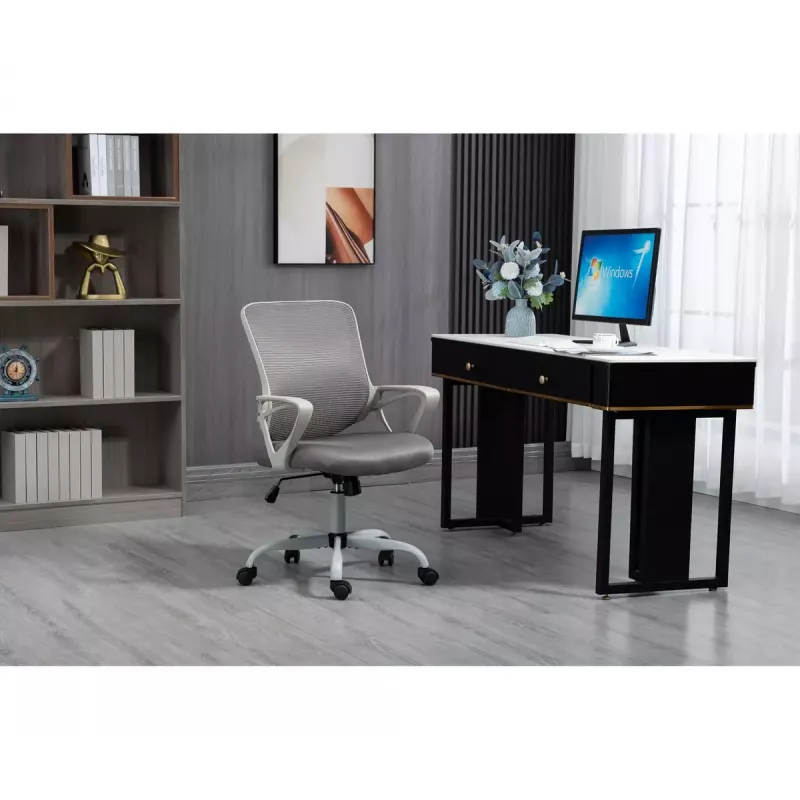 Cadeira de escritório giratória ActiveJet YK507 – assento acolchoado, encosto em malha, estofamento em tecido cinzento, altura 90–100 cm, largura do encosto 45 cm