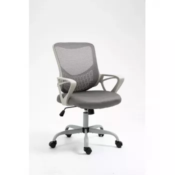 Cadeira de escritório giratória ActiveJet YK507 – assento acolchoado, encosto em malha, estofamento em tecido cinzento, altura 90–100 cm, largura do encosto 45 cm
