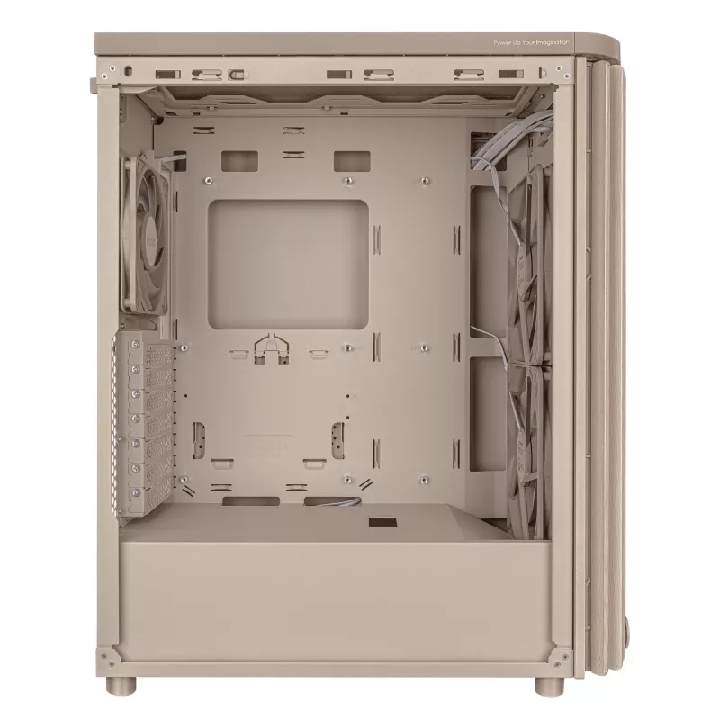 Caixa de PC ASUS ProArt PA401 Wood Edition Beige — Mid-Tower, painel frontal em metal