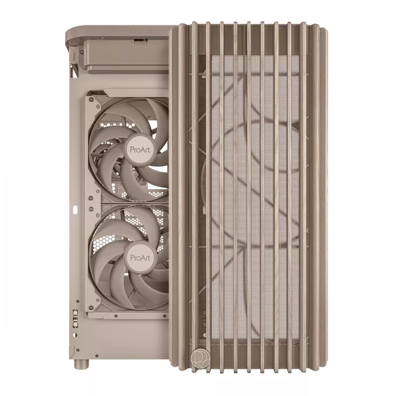 Caixa de PC ASUS ProArt PA401 Wood Edition Beige — Mid-Tower, painel frontal em metal