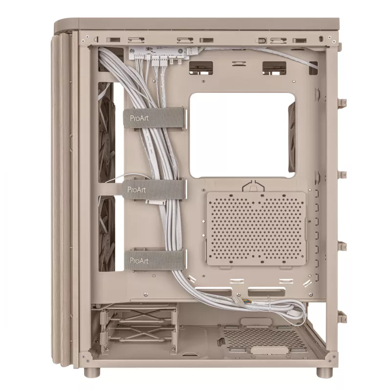 Caixa de PC ASUS ProArt PA401 Wood Edition Beige — Mid-Tower, painel frontal em metal