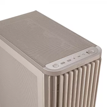 Caixa de PC ASUS ProArt PA401 Wood Mesh PWM Beige — ATX, madeira, 2×160 mm frente, 1×120 mm traseira, 2×3,5 polegadas + 2×2,5 polegadas baías