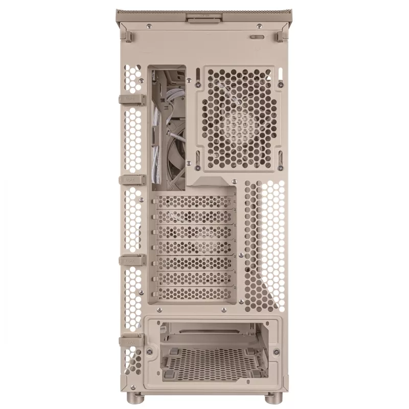 Caixa de PC ASUS ProArt PA401 Wood Mesh PWM Beige — ATX, madeira, 2×160 mm frente, 1×120 mm traseira, 2×3,5 polegadas + 2×2,5 polegadas baías