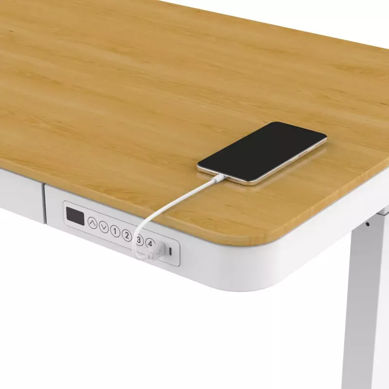 Secretária com regulação elétrica de altura ActiveJet ET119W-C 140x70 cm — 1 motor, altura 725–1225 mm, branco/carvalho