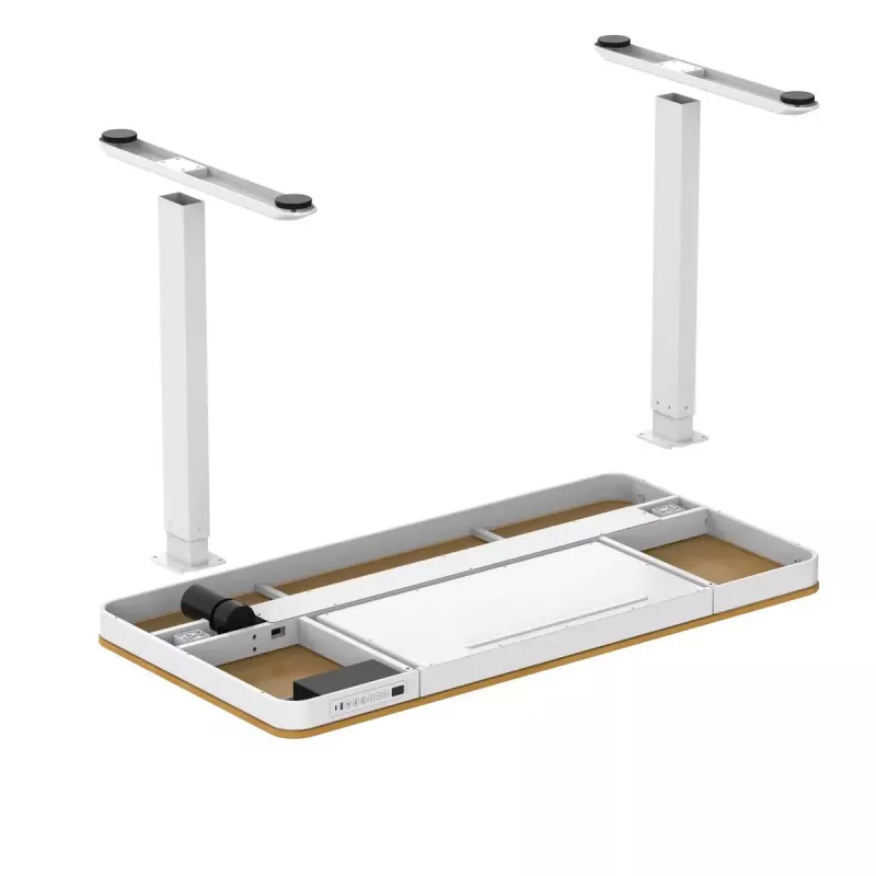 Secretária com regulação elétrica de altura ActiveJet ET119W-C 140x70 cm — 1 motor, altura 725–1225 mm, branco/carvalho