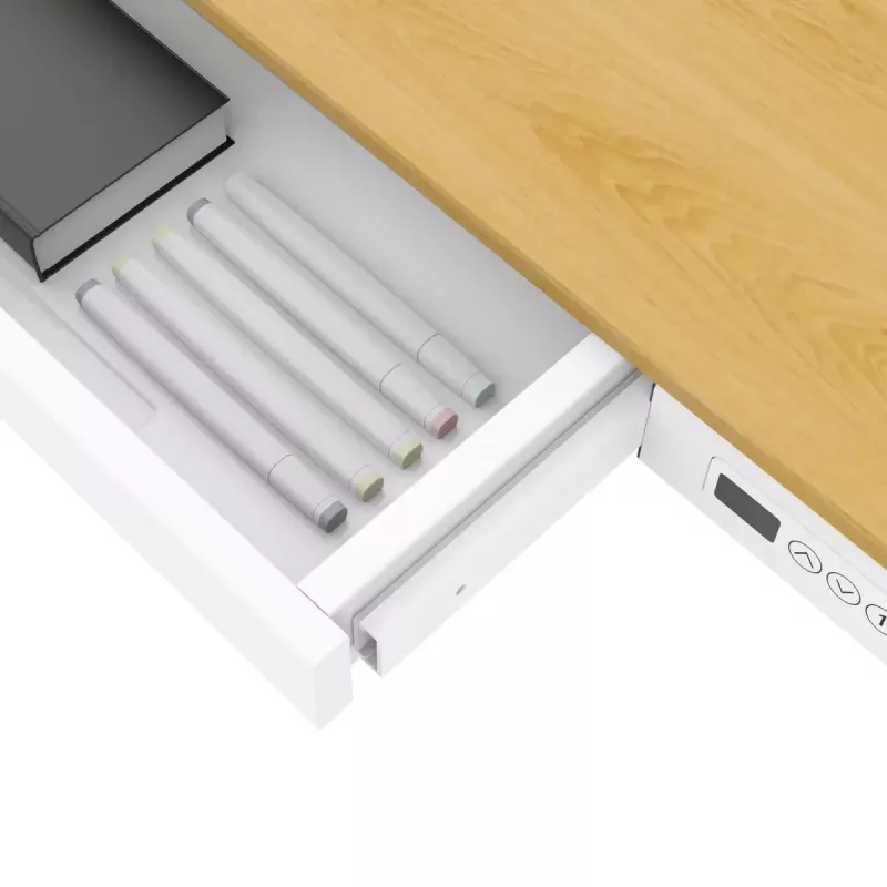 Secretária com regulação elétrica de altura ActiveJet ET119W-C 140x70 cm — 1 motor, altura 725–1225 mm, branco/carvalho