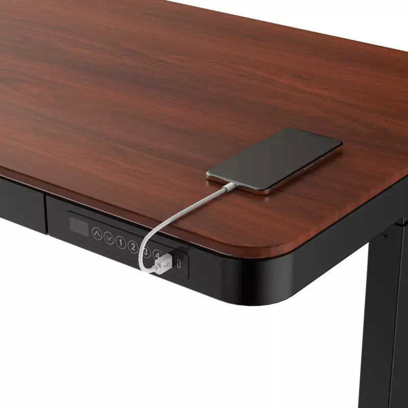 Secretária ActiveJet ET119W-C com regulação elétrica de altura 140 x 70 cm preto/nogueira com portas USB-A e USB-C