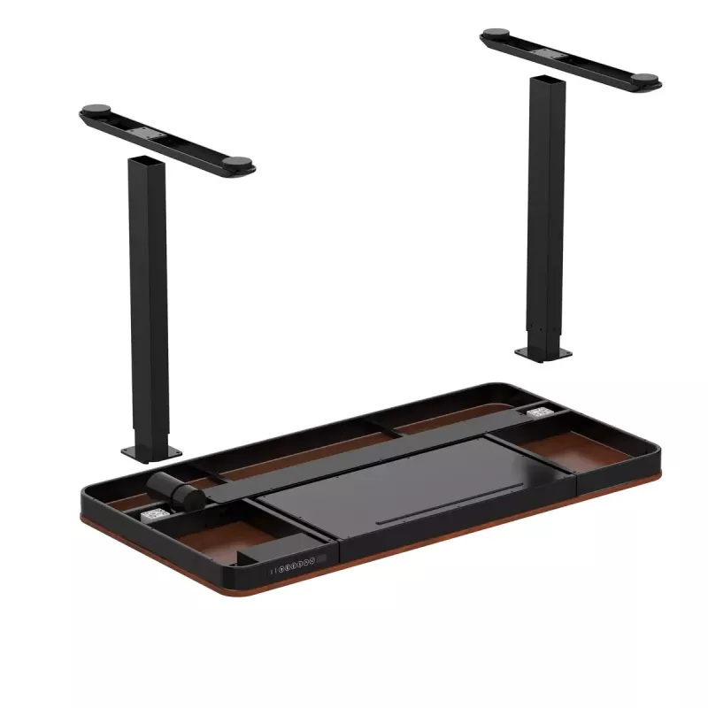 Secretária ActiveJet ET119W-C com regulação elétrica de altura 140 x 70 cm preto/nogueira com portas USB-A e USB-C