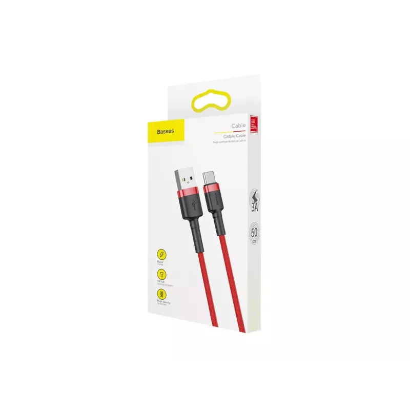 Cabo USB-A para USB-C Baseus Cafule — USB 2.0 A→C, suporte de carregamento QC3.0, trança de nylon, vermelho