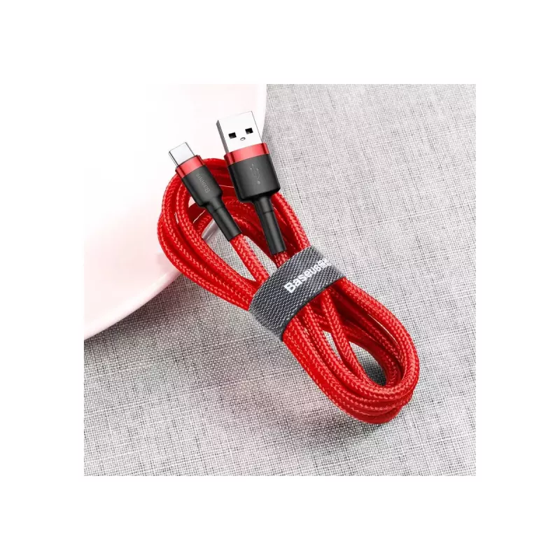 Cabo USB-A para USB-C Baseus Cafule — USB 2.0 A→C, suporte de carregamento QC3.0, trança de nylon, vermelho