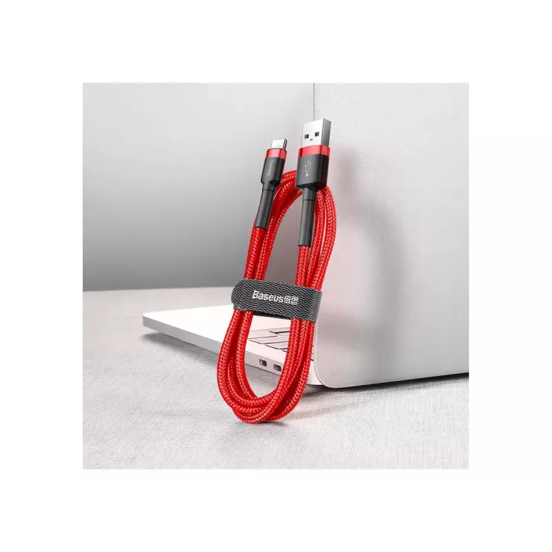 Cabo USB-A para USB-C Baseus Cafule — USB 2.0 A→C, suporte de carregamento QC3.0, trança de nylon, vermelho