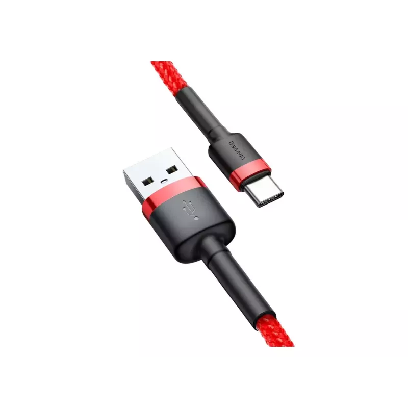 Cabo USB-A para USB-C Baseus Cafule — USB 2.0 A→C, suporte de carregamento QC3.0, trança de nylon, vermelho