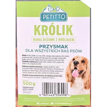 Snack para cães PETITTO conchas de arroz com recheio de coelho 500 g