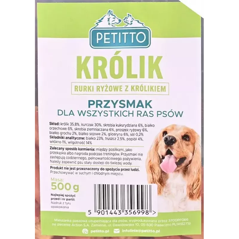 Snack para cães PETITTO conchas de arroz com recheio de coelho 500 g