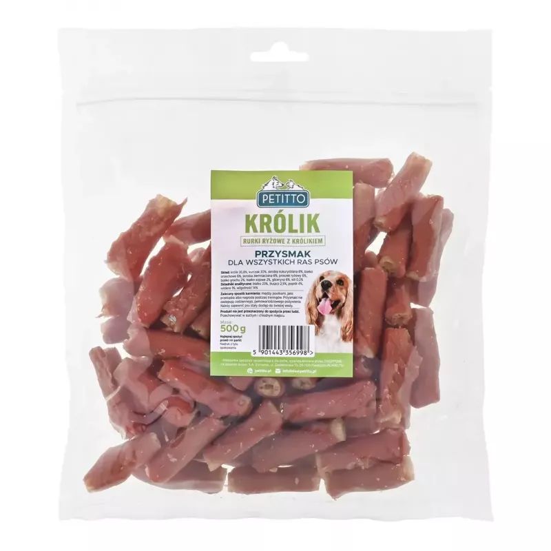 Snack para cães PETITTO conchas de arroz com recheio de coelho 500 g
