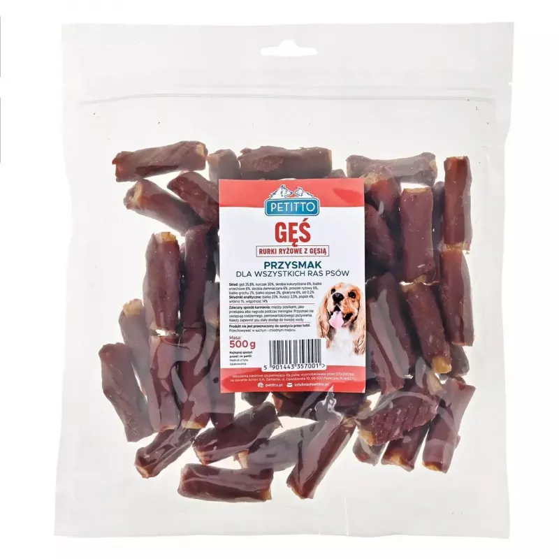 Snacks para cães PETITTO palitos de arroz tubulares com ganso 500 g