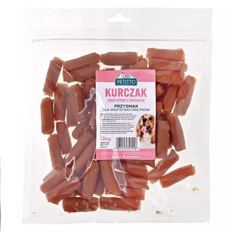 Guloseimas para cães PETITTO tubos de arroz com frango 500 g