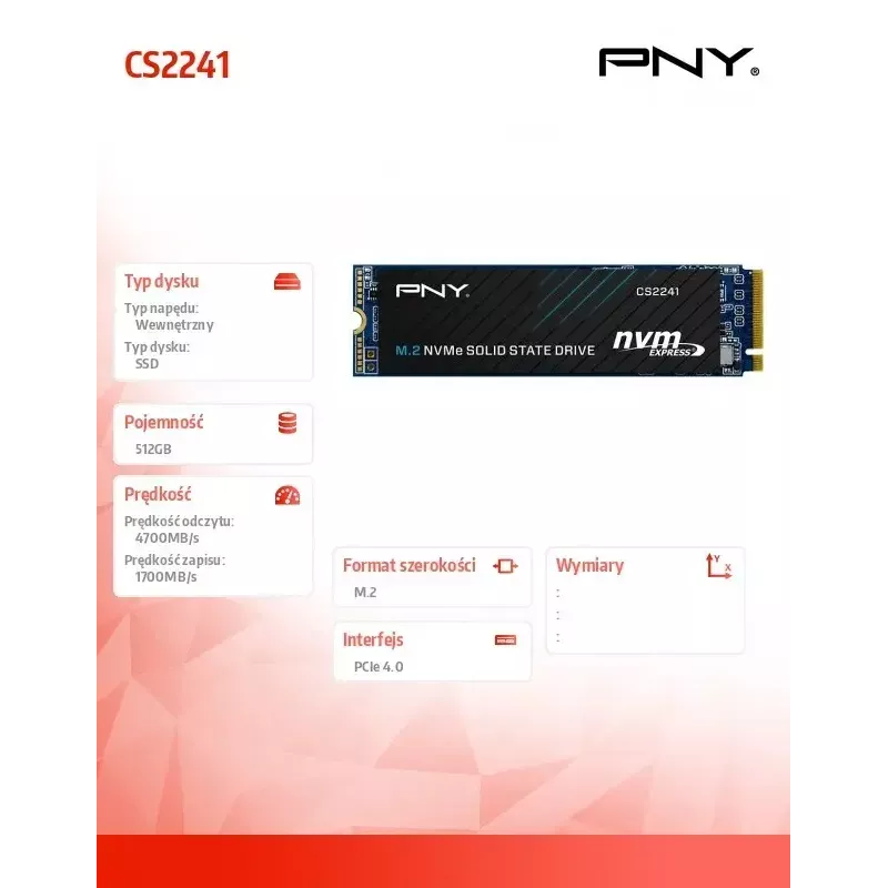SSD interno PNY M.2 2280 512 GB M280CS2241-512-BLK, SATA/NVMe não especificado