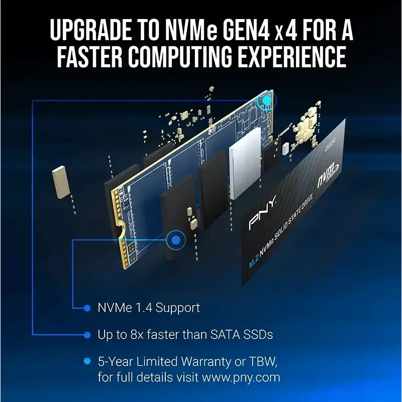 SSD interno PNY M.2 2280 512 GB M280CS2241-512-BLK, SATA/NVMe não especificado