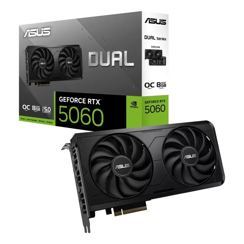 Placa gráfica ASUS GeForce RTX 5060 Dual 8 GB GDDR7, 128 bits, PCIe 5.0, 2 ventoinhas