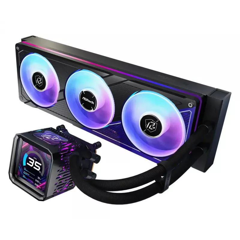 Kit de refrigeração líquida ASRock Phantom Gaming 360 LCD — ventoinha de 120 mm, LGA1700/AM5/AM4, preto