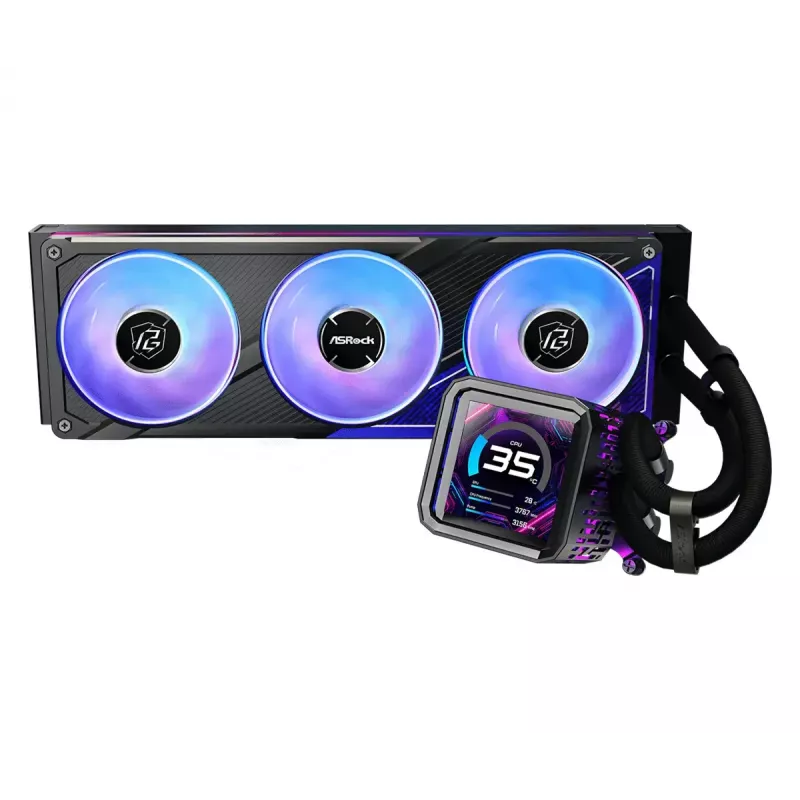 Kit de refrigeração líquida ASRock Phantom Gaming 360 LCD — ventoinha de 120 mm, LGA1700/AM5/AM4, preto