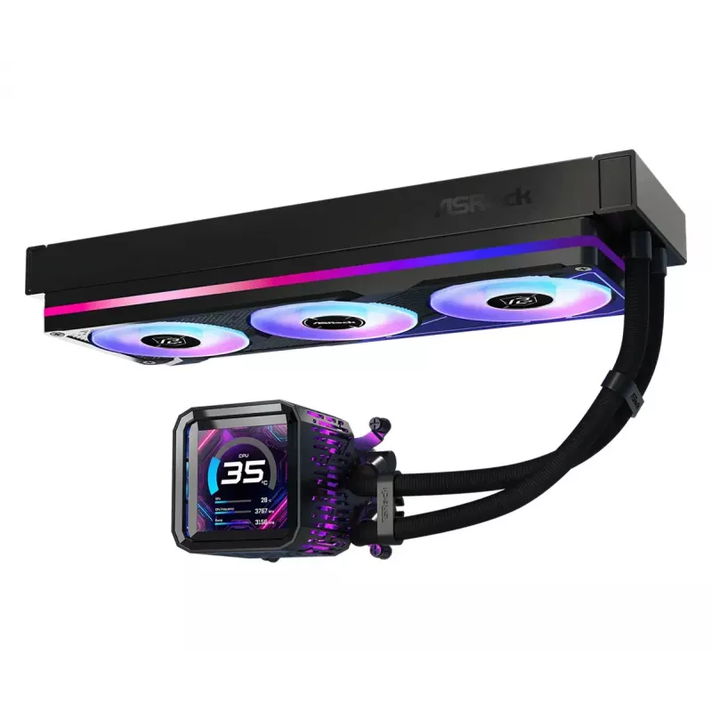 Kit de refrigeração líquida ASRock Phantom Gaming 360 LCD — ventoinha de 120 mm, LGA1700/AM5/AM4, preto