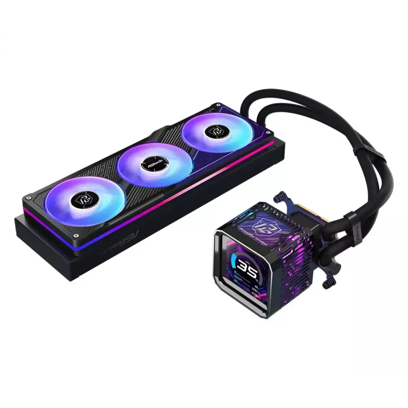 Kit de refrigeração líquida ASRock Phantom Gaming 360 LCD — ventoinha de 120 mm, LGA1700/AM5/AM4, preto