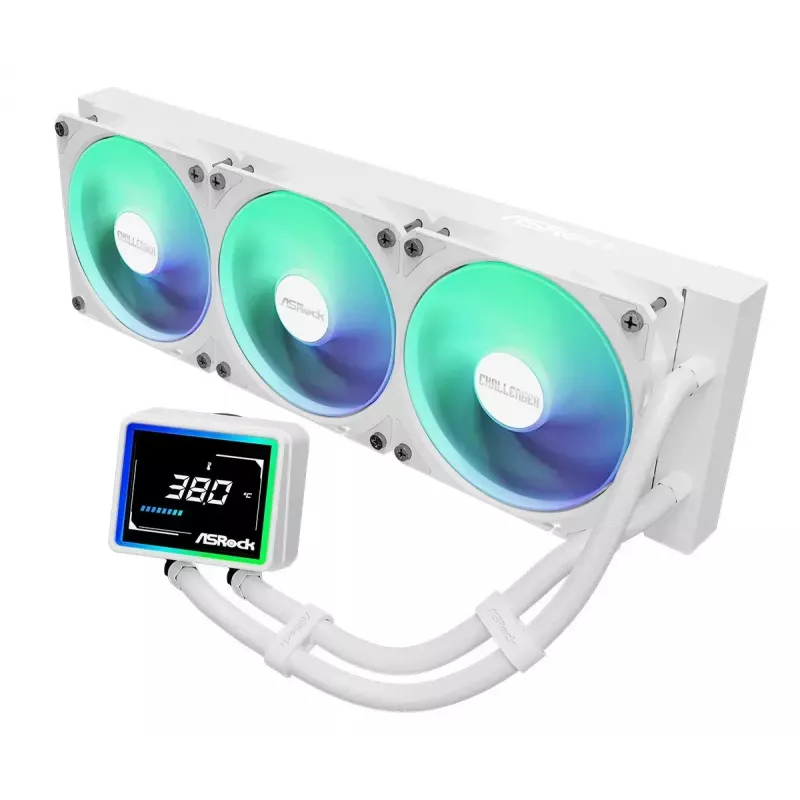ASROCK Challenger 360 Digital ARGB White — cooler líquido de CPU de 360mm, iluminação ARGB digital, acabamento branco