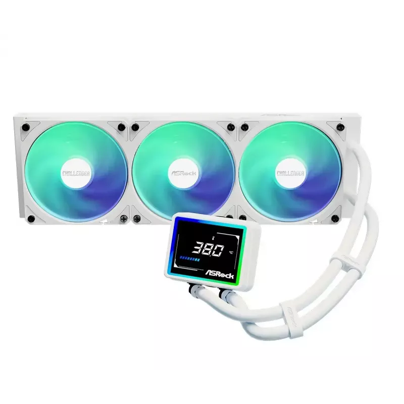 ASROCK Challenger 360 Digital ARGB White — cooler líquido de CPU de 360mm, iluminação ARGB digital, acabamento branco