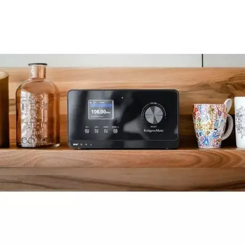 Rádio de internet Krüger&Matz KM0816.1 — preto, Bluetooth 5.2, FM, 2×7 W, 430 estações, comando, entrada de auscultadores de 3,5 mm