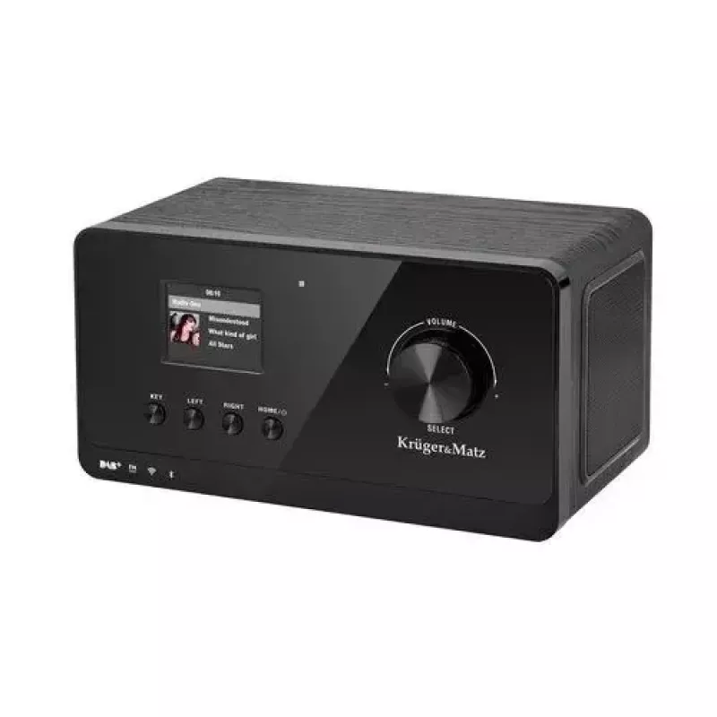 Rádio de internet Krüger&Matz KM0816.1 — preto, Bluetooth 5.2, FM, 2×7 W, 430 estações, comando, entrada de auscultadores de 3,5 mm